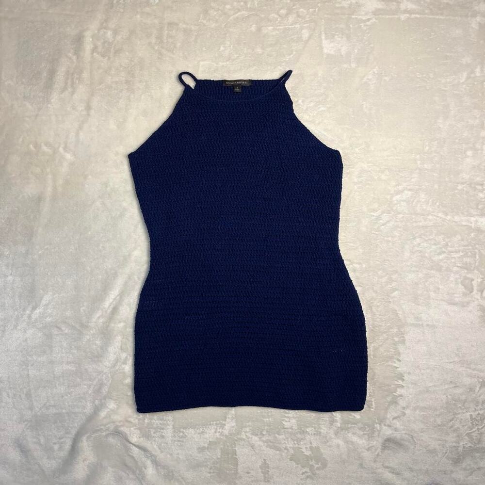 Banana Republic Crochet Mini Dress Size Small Sleeveless Navy Blue Nautical